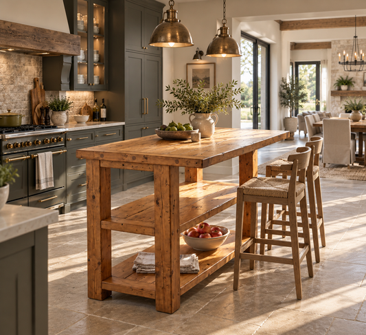 PEMBREY Kitchen Island With Overhang / Breakfast Bar / Rustic Island