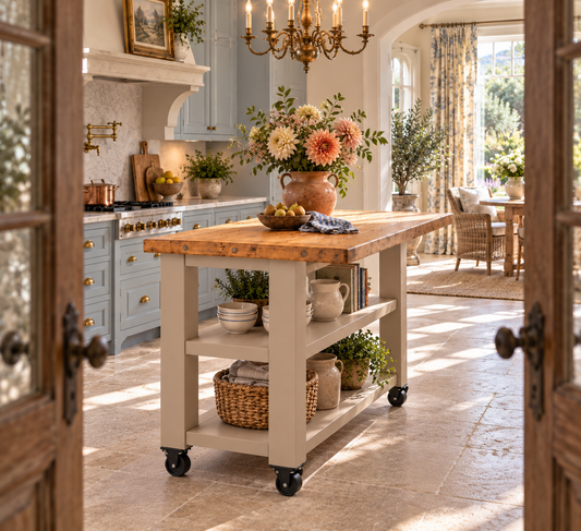 PEMBREY Cart Cashmere Kitchen Island With Overhang / Breakfast Bar / Rustic Island