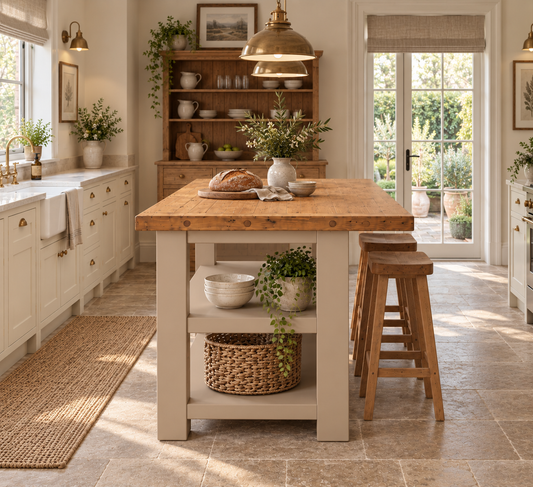 PEMBREY Cashmere Kitchen Island With Overhang / Breakfast Bar / Rustic Island