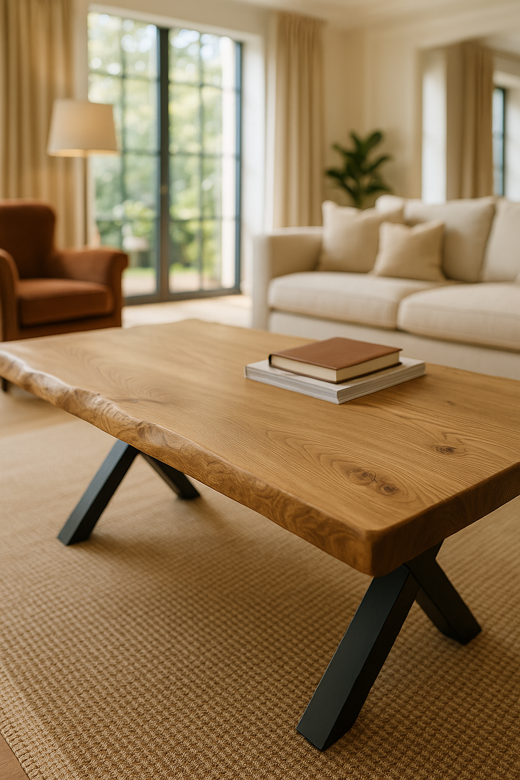 RITA Live / Waney Edge Coffee Table With Metal X Legs