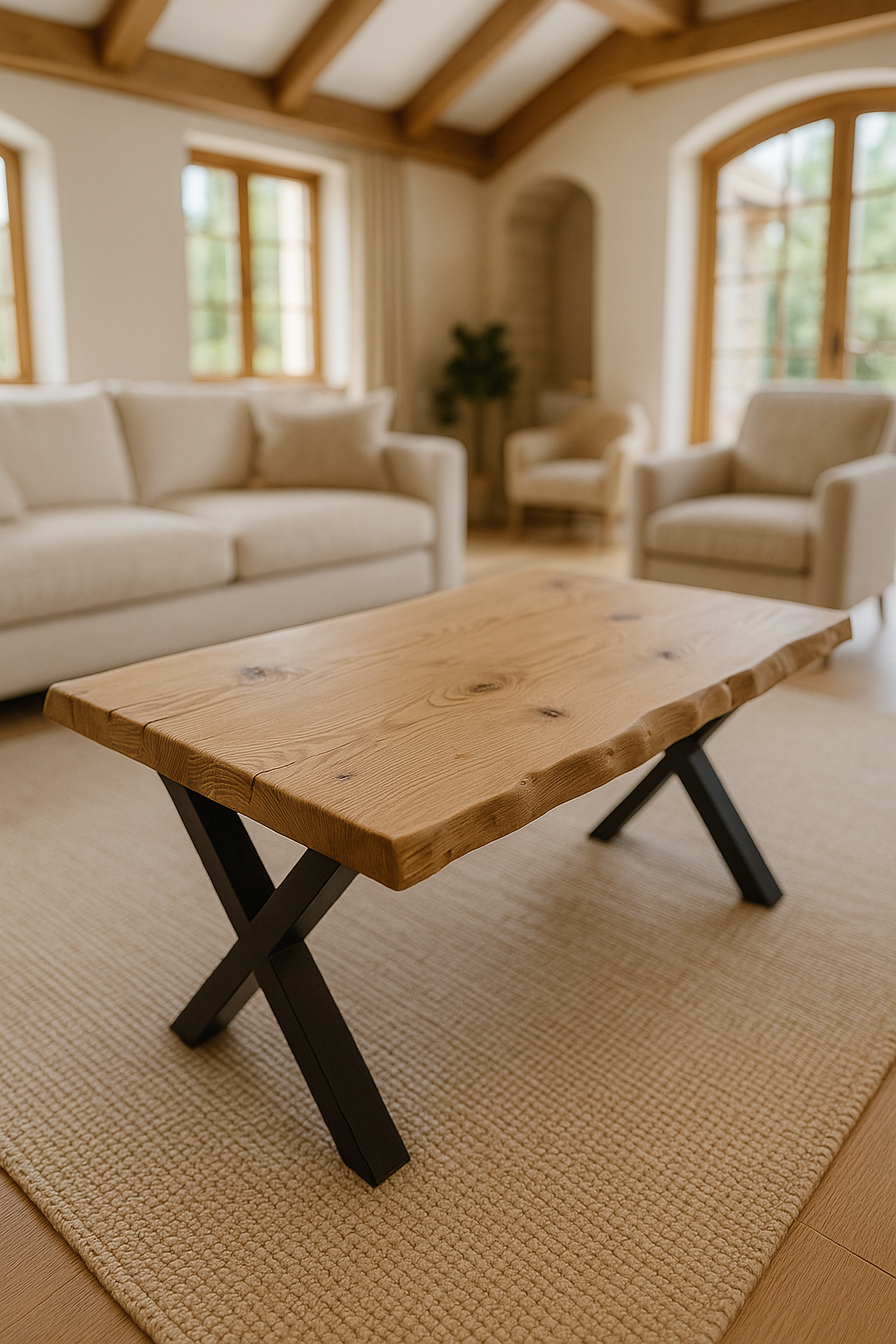 RITA Live / Waney Edge Coffee Table With Metal X Legs