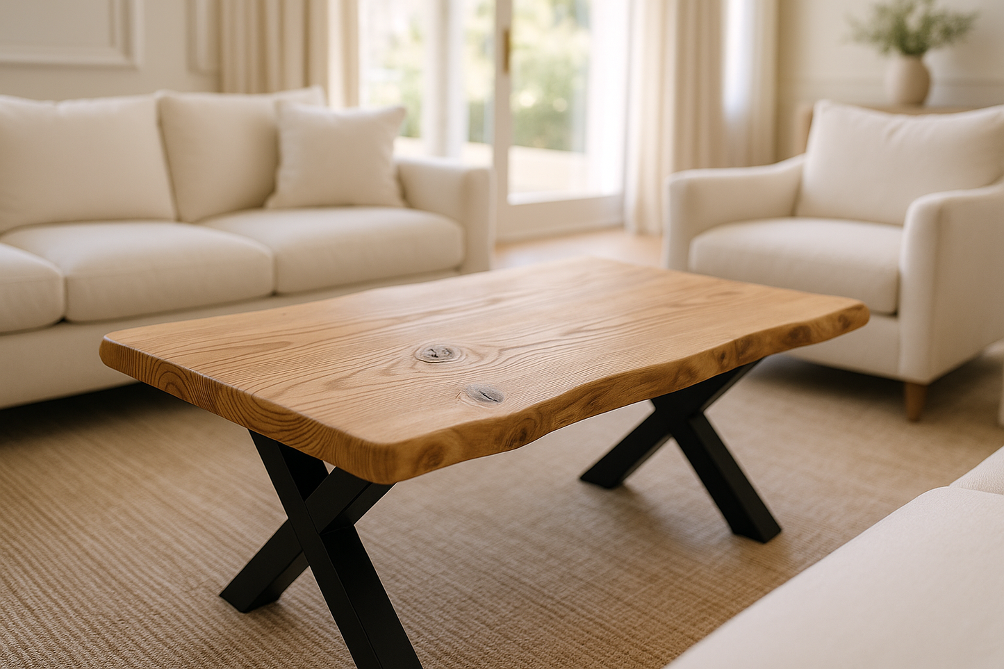 RITA Live / Waney Edge Coffee Table With Metal X Legs