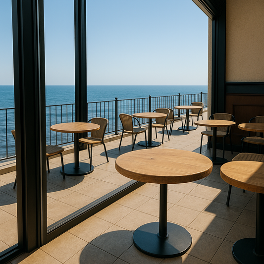 Round Solid Wood Dining Tables With Pole Leg For Cafes and Restaurants (Bulk Order)