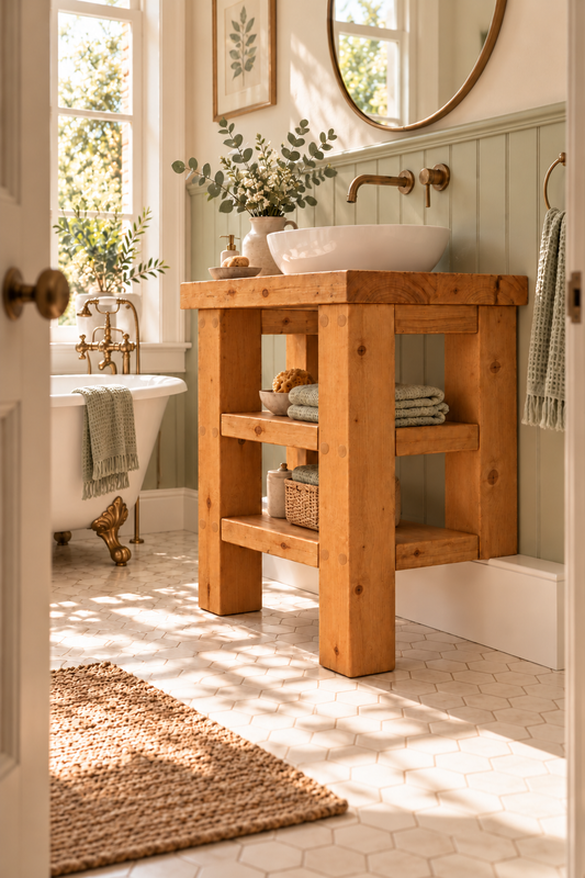 SOMERVALE 30cm Shorter Back Legs Solid Wood Bathroom Vanity With Shelf