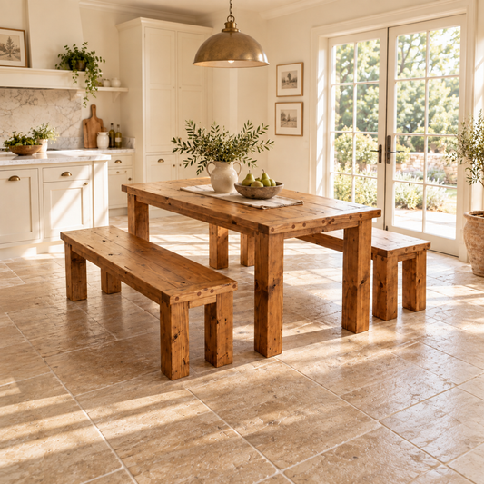 TEMPLETON Solid Wood Dining Table With Chunky Legs and Optional Benches