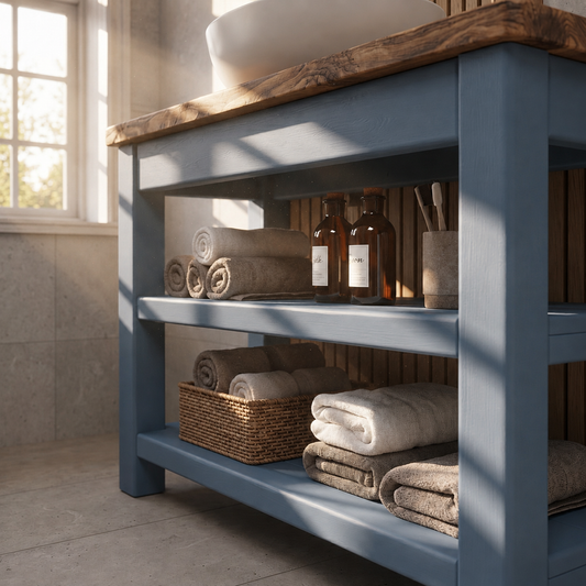 Tero Blue Solid Wood Bathroom Vanity With Shelf