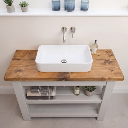Tero Light Grey Solid Wood Bathroom Vanity With Shelf