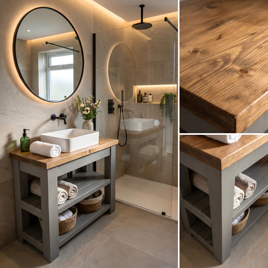 WATERMILL Solid Wood Bathroom Vanity With Shelf Grey Painted