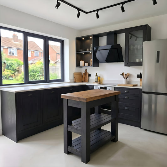 ROWAN Black Kitchen Island / Breakfast Bar / Rustic Black Painted Island