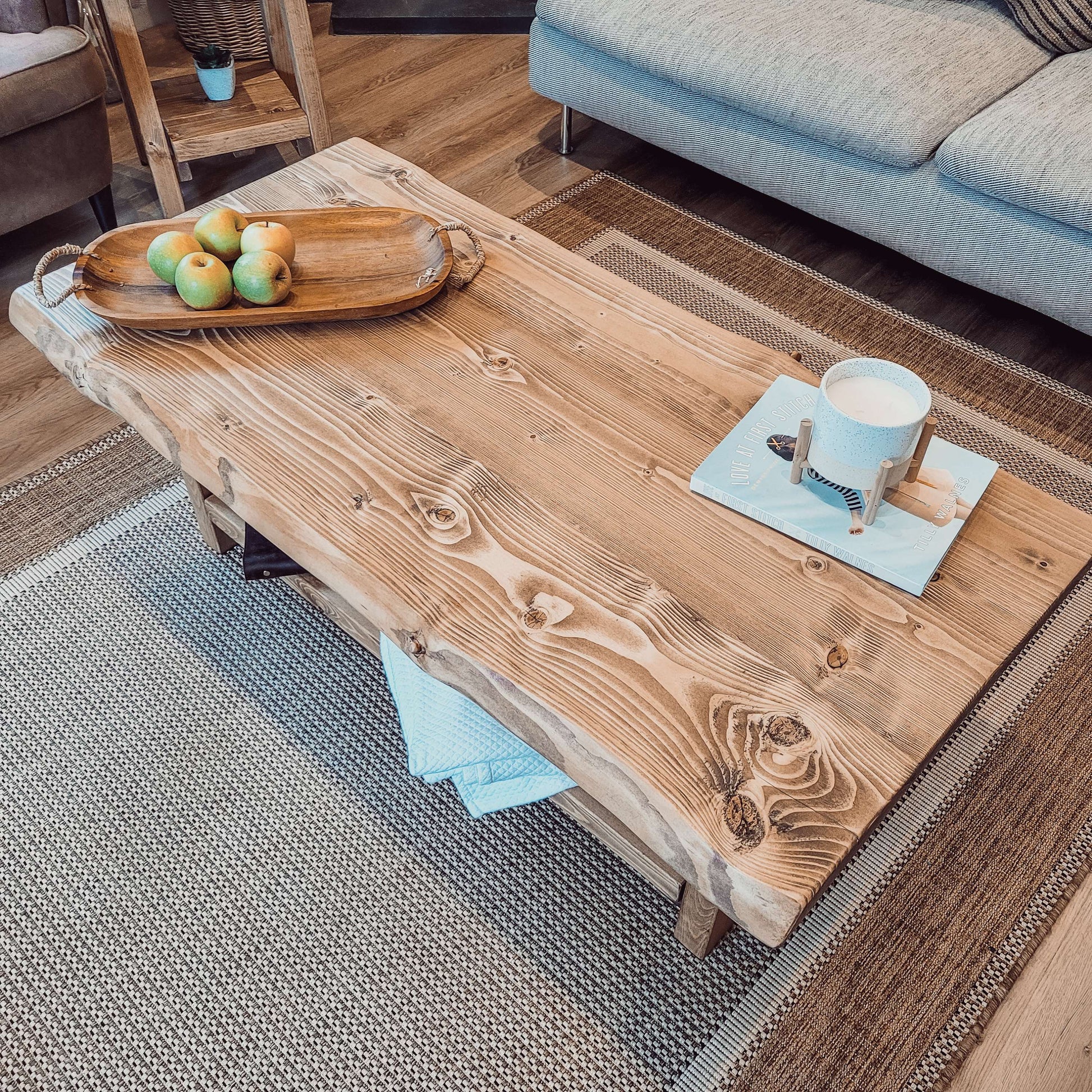 LORIE Chunky Live / Waney Edge Coffee Table With Shelf image 1