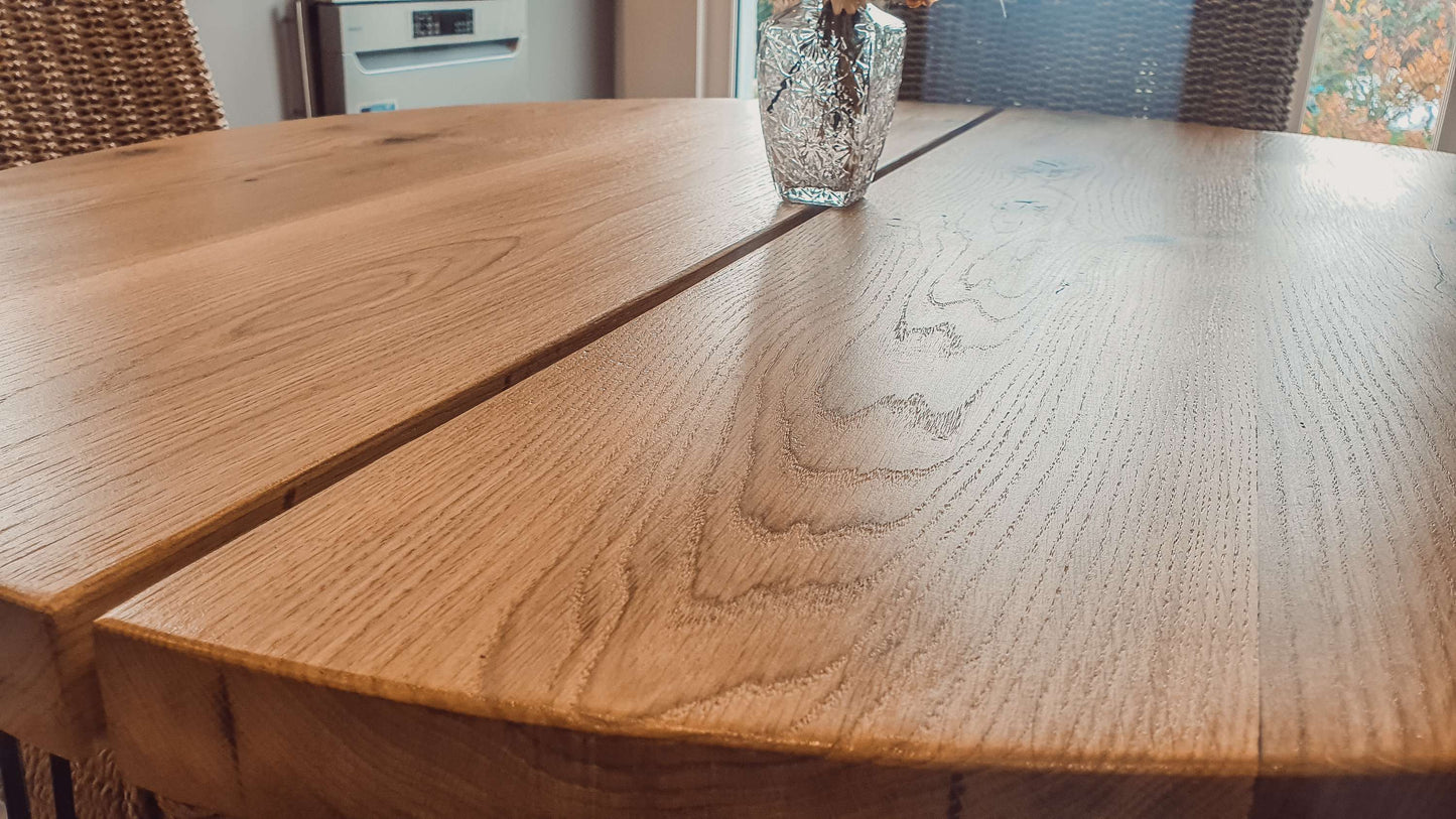 Solid Oak Round Dining Table With Hairpin Legs image 5