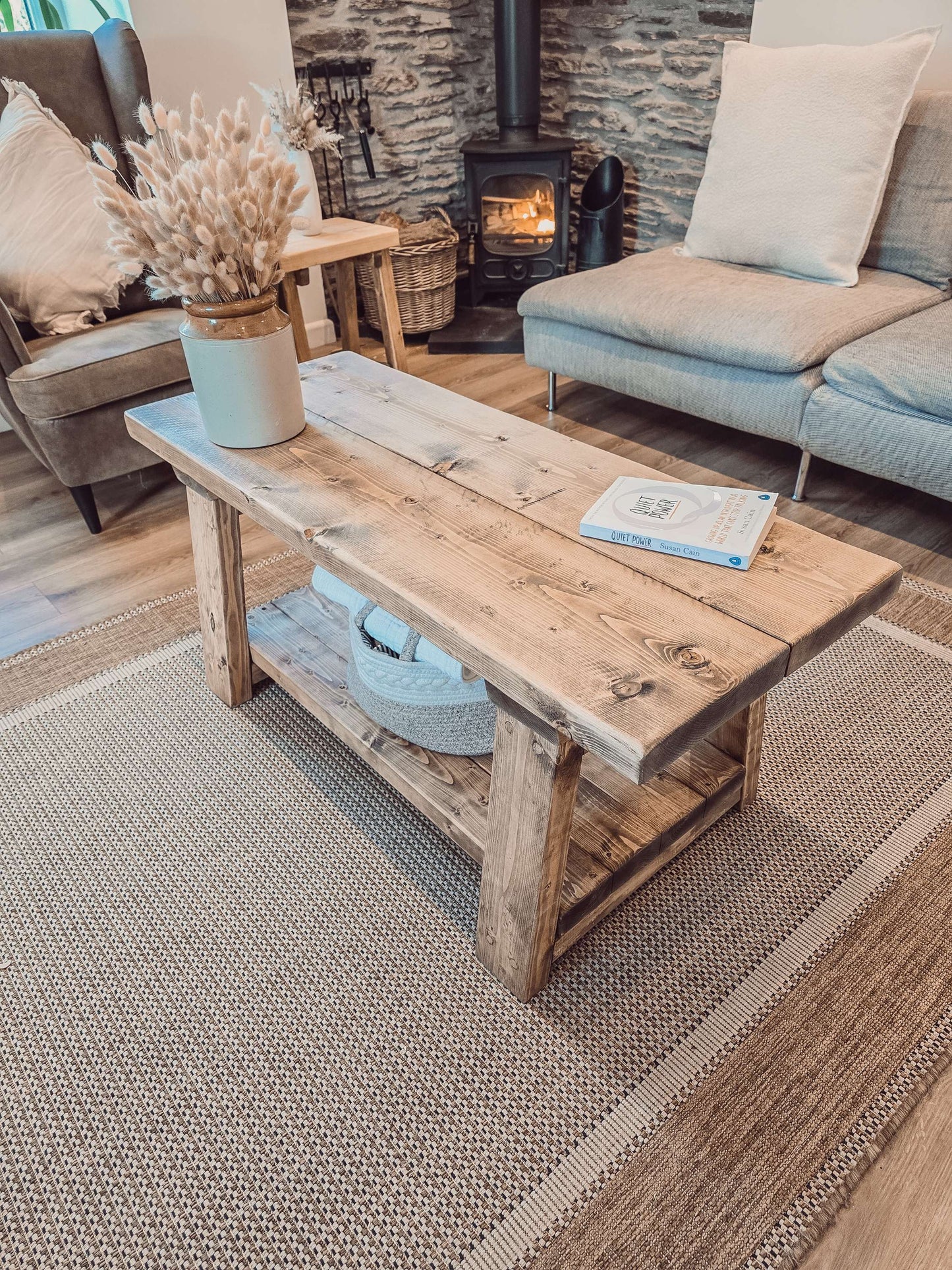New ARBA Rustic Wooden Coffee Table With Shelf image 4