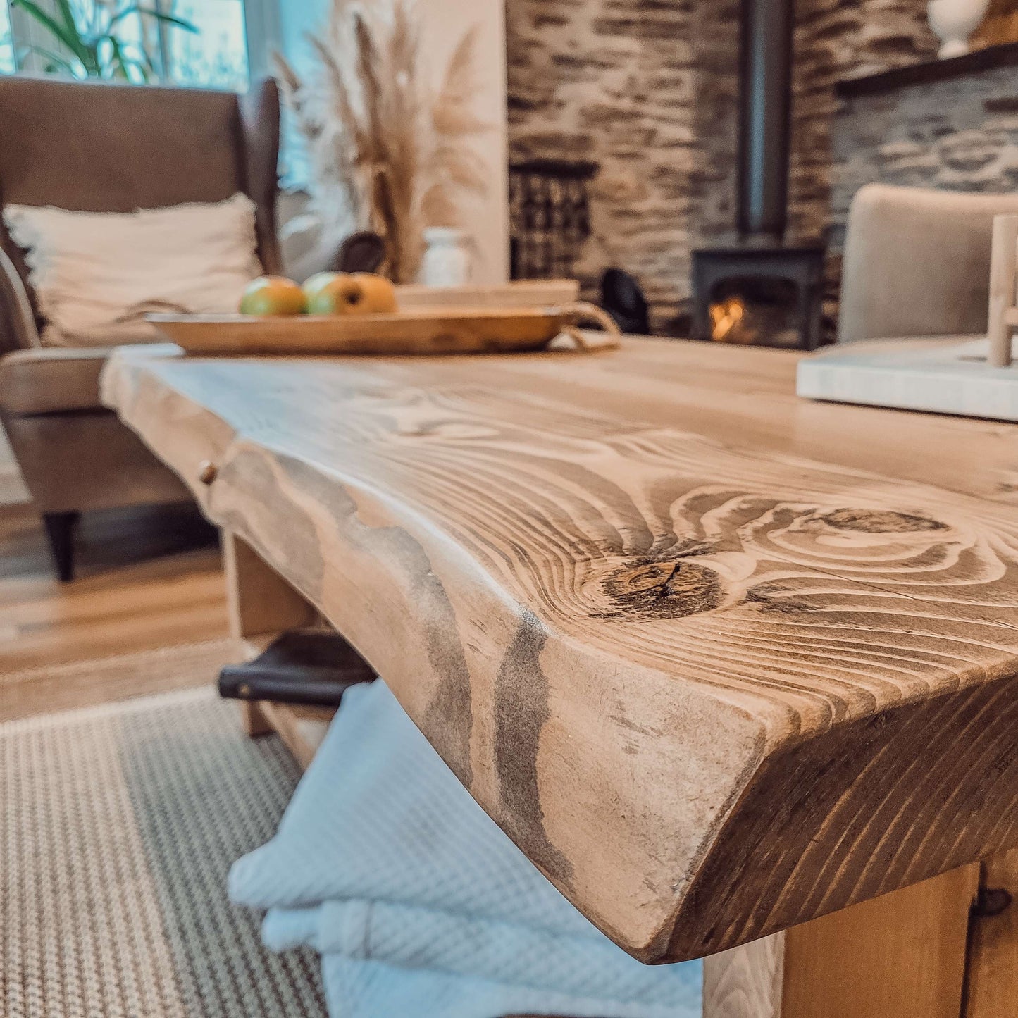 LORIE Chunky Live / Waney Edge Coffee Table With Shelf image 5