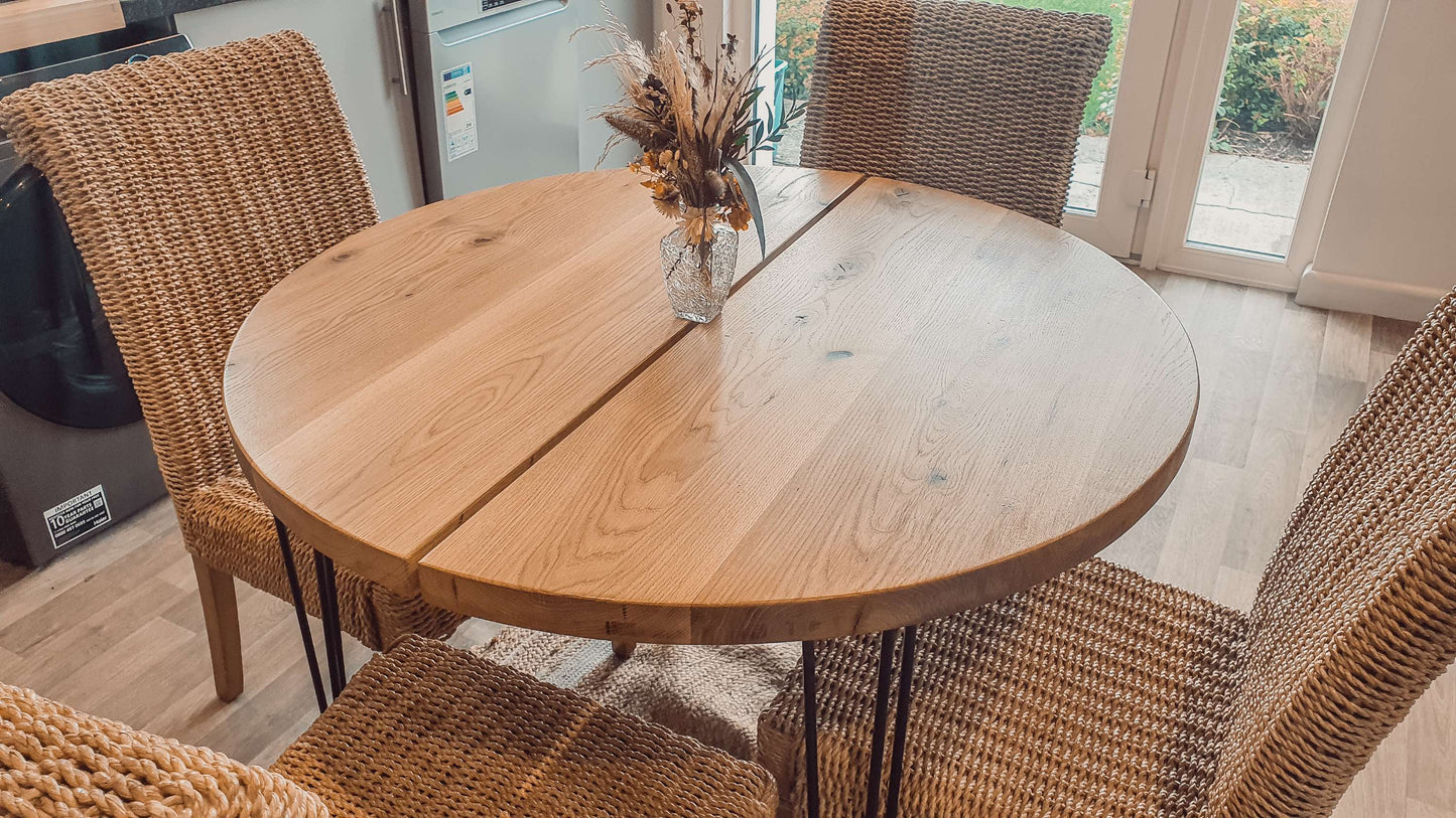 Solid Oak Round Dining Table With Hairpin Legs image 8