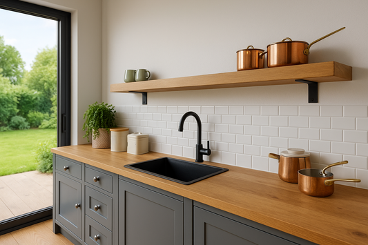 Rustic Wooden Shelf with Metal Brackets