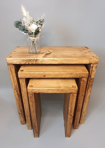 Set of 3 Solid Wood Rustic Nest Of Tables with Timber Legs | Tribe Joinery