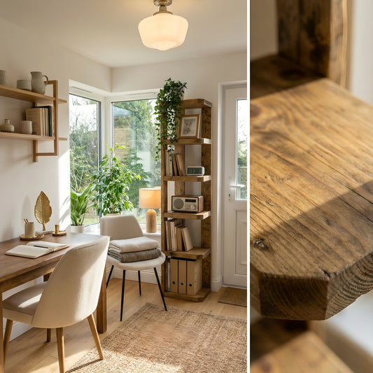 Belix W32cm Solid Wood Corner Bookshelf – Open Bookcase, Rustic Scandinavian Design