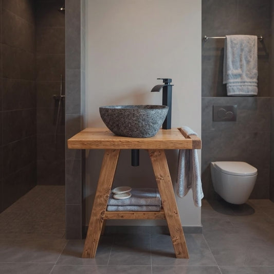 BORA Wooden Vanity and Shelf Storage with Stone Sink | Tribe Joinery
