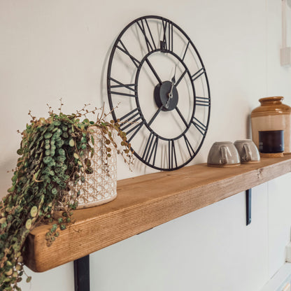 Rustic Wooden Shelf with Metal Brackets