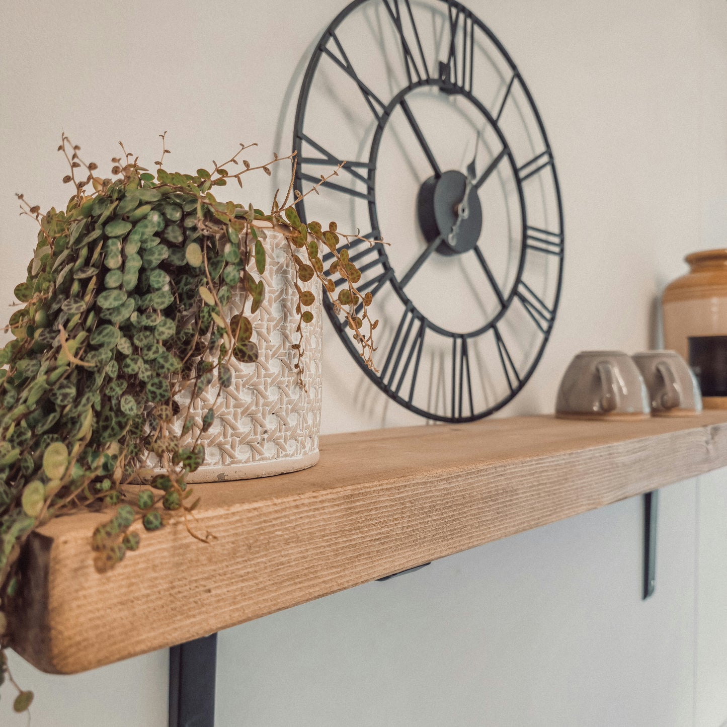 Rustic Wooden Shelf with Metal Brackets