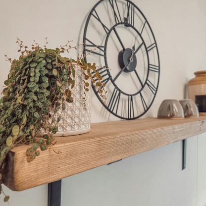 Rustic Wooden Shelf with Metal Brackets