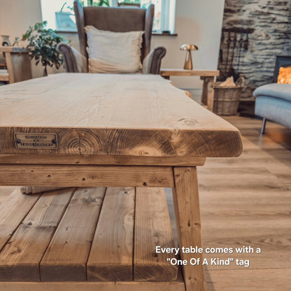 Cara Live Edge Rustic Wooden Coffee Table With Shelf