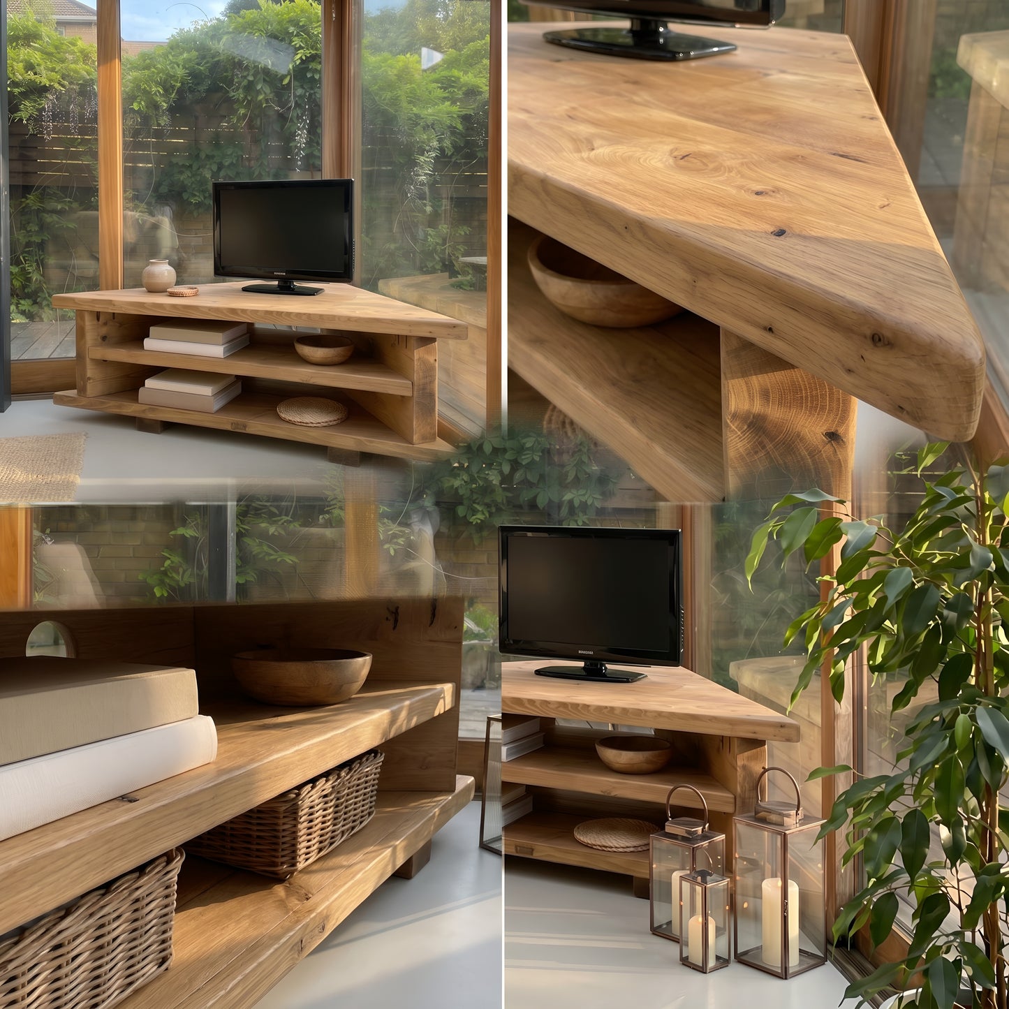 3 Tier Corner Solid Wood Tv Unit / Solid Wood / Rustic