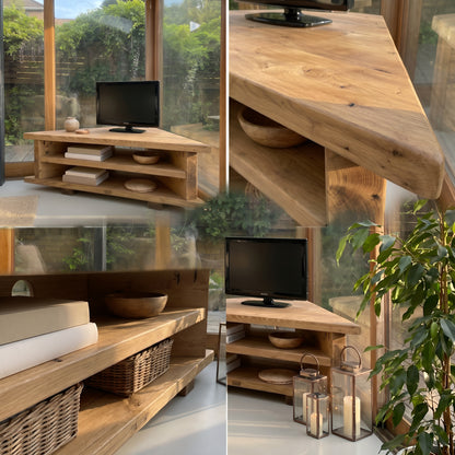 3 Tier Corner Solid Wood Tv Unit / Solid Wood / Rustic