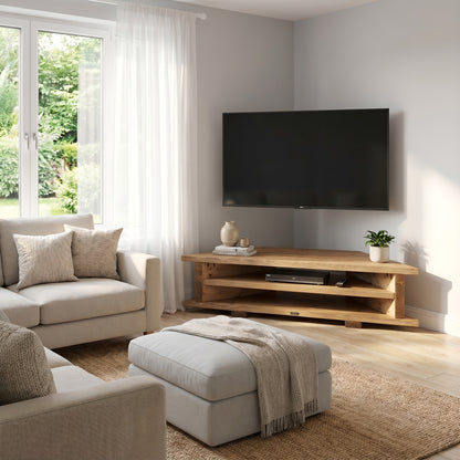 3 Tier Corner Solid Wood Tv Unit / Solid Wood / Rustic