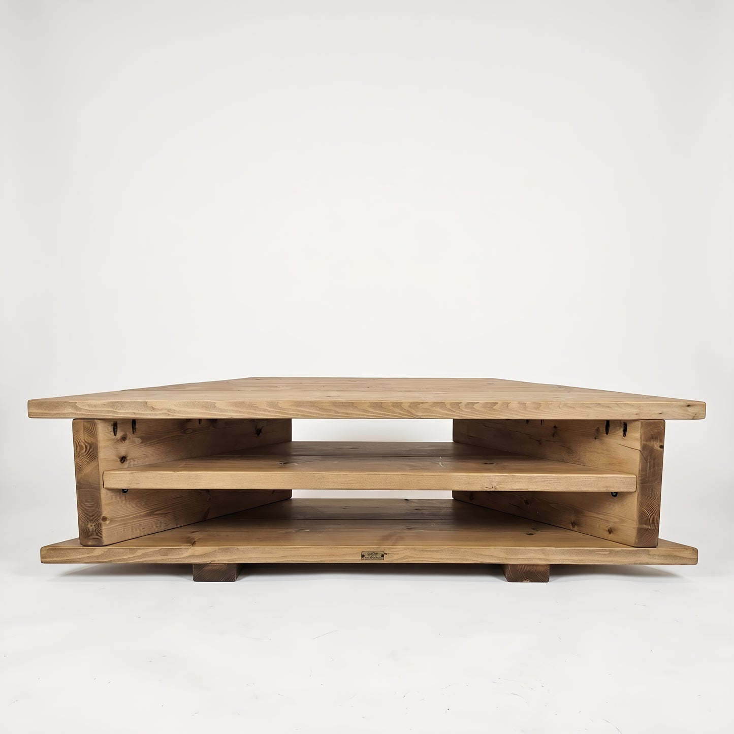 3 Tier Corner Solid Wood Tv Unit / Solid Wood / Rustic