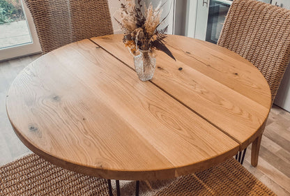 Solid Oak Round Dining Table With Hairpin Legs image 0