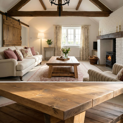 Large ARBA Rustic Wooden Coffee Table With Shelf