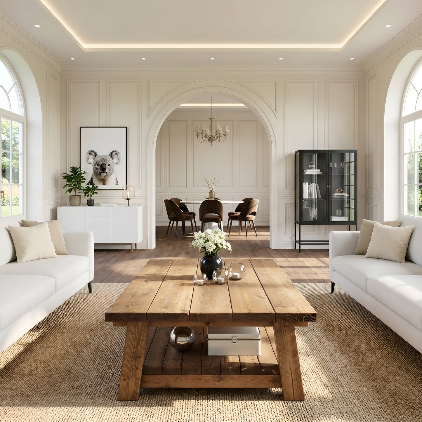 Large ARBA Rustic Wooden Coffee Table With Shelf