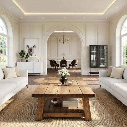 Large ARBA Rustic Wooden Coffee Table With Shelf