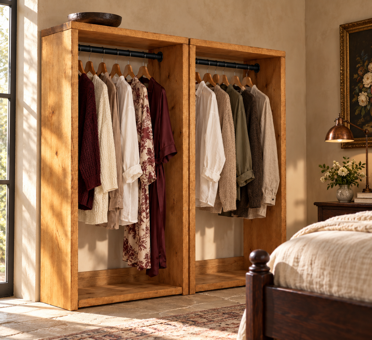 ARLINGTON Solid Wood Wardrobe – Open Wardrobe, Rustic Scandinavian Design
