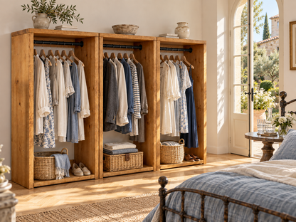 ARLINGTON Solid Wood Wardrobe – Open Wardrobe, Rustic Scandinavian Design