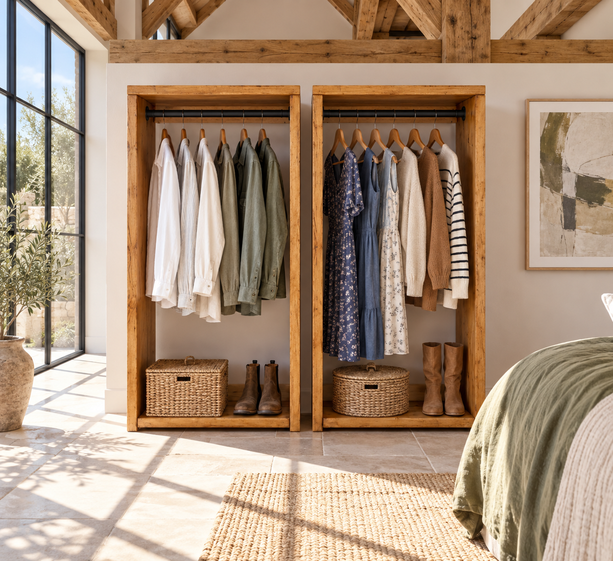 ARLINGTON Solid Wood Wardrobe – Open Wardrobe, Rustic Scandinavian Design