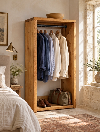 ARLINGTON Solid Wood Wardrobe – Open Wardrobe, Rustic Scandinavian Design