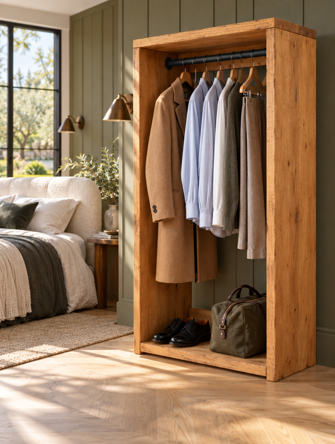 ARLINGTON Solid Wood Wardrobe – Open Wardrobe, Rustic Scandinavian Design
