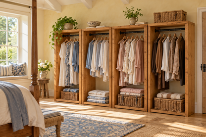 ARLINGTON Solid Wood Wardrobe – Open Wardrobe, Rustic Scandinavian Design