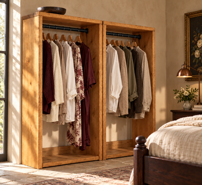 ARLINGTON Solid Wood Wardrobe – Open Wardrobe, Rustic Scandinavian Design