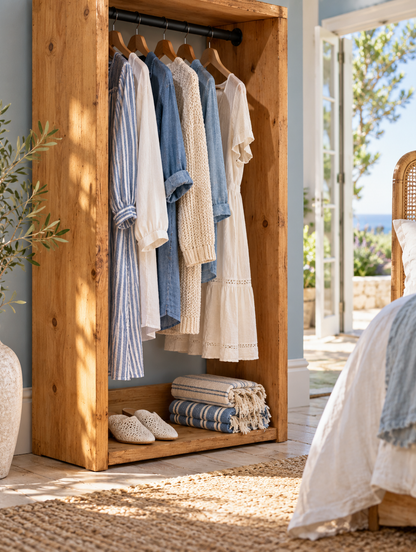 ARLINGTON Solid Wood Wardrobe – Open Wardrobe, Rustic Scandinavian Design