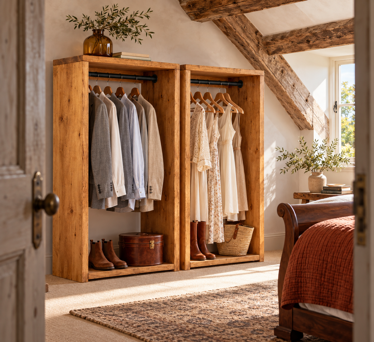 ARLINGTON Solid Wood Wardrobe – Open Wardrobe, Rustic Scandinavian Design