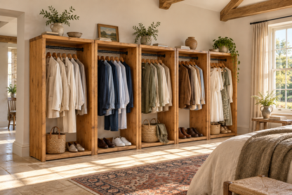 ARLINGTON Solid Wood Wardrobe – Open Wardrobe, Rustic Scandinavian Design