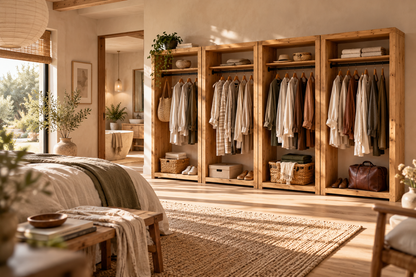 ARLINGTON Light Oak Colour Solid Wood Wardrobe – Open Wardrobe, Rustic Scandinavian Design
