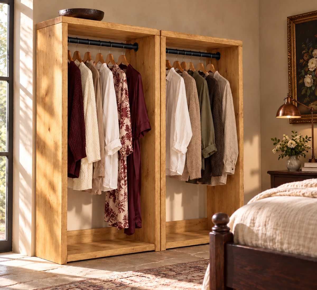 ARLINGTON Light Oak Colour Solid Wood Wardrobe – Open Wardrobe, Rustic Scandinavian Design
