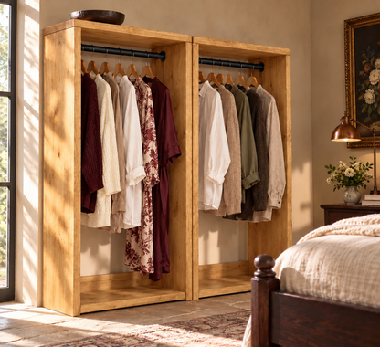ARLINGTON Light Oak Colour Solid Wood Wardrobe – Open Wardrobe, Rustic Scandinavian Design