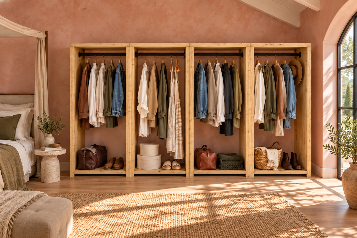 ARLINGTON Light Oak Colour Solid Wood Wardrobe – Open Wardrobe, Rustic Scandinavian Design