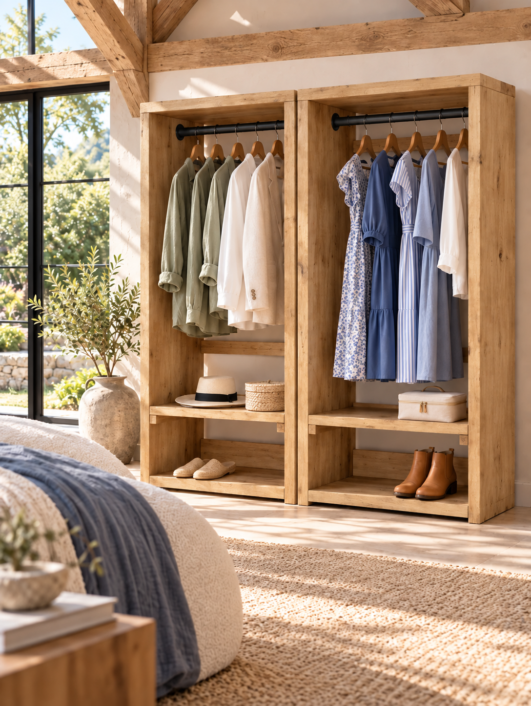 ARLINGTON Light Oak Colour Solid Wood Wardrobe – Open Wardrobe, Rustic Scandinavian Design
