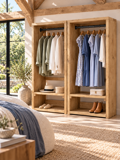 ARLINGTON Light Oak Colour Solid Wood Wardrobe – Open Wardrobe, Rustic Scandinavian Design